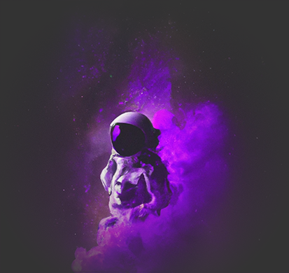 Artwork: An astronaut floating in an Elide-themed nebula